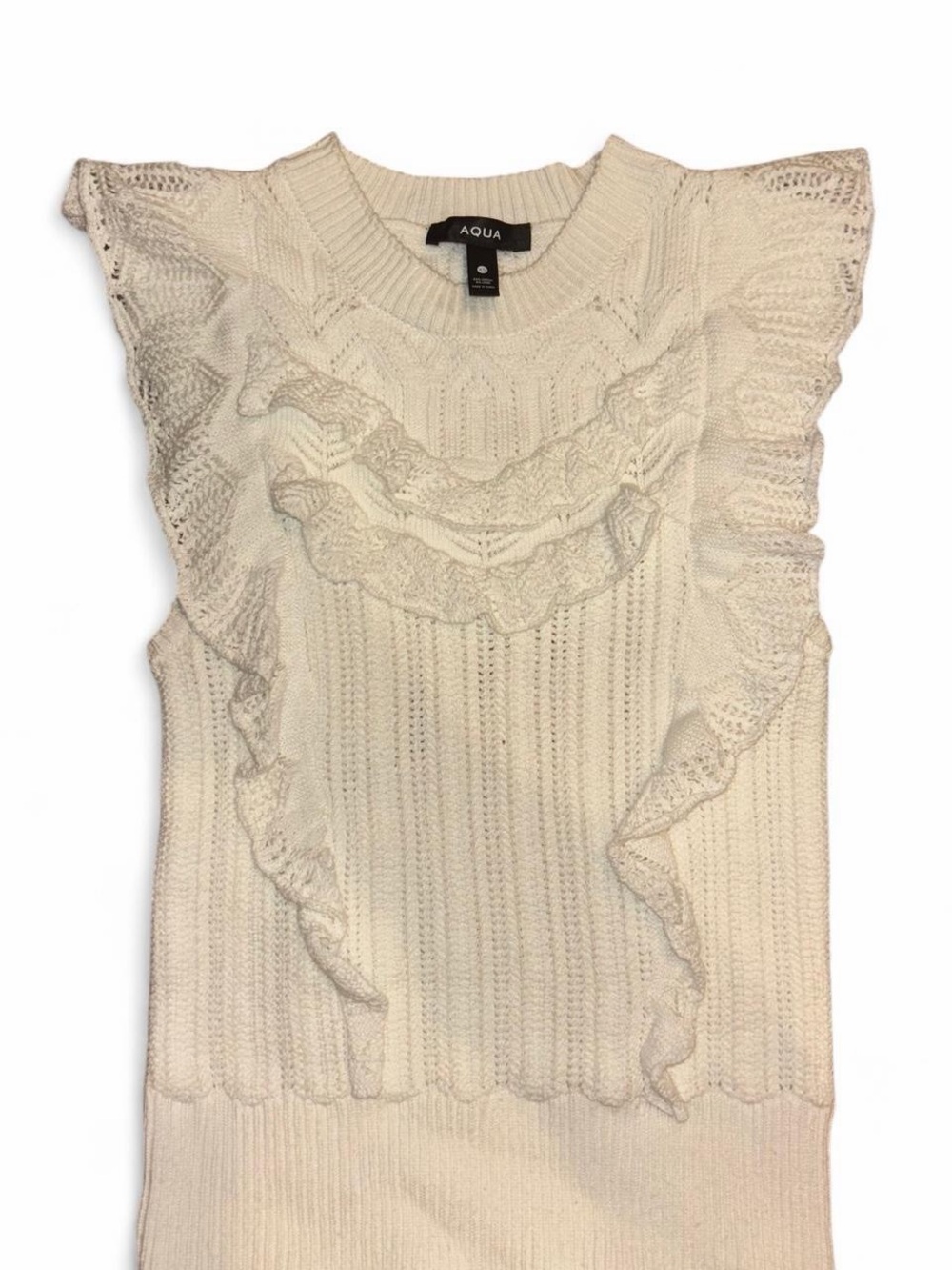 Aqua cream knit short sleeve sweater